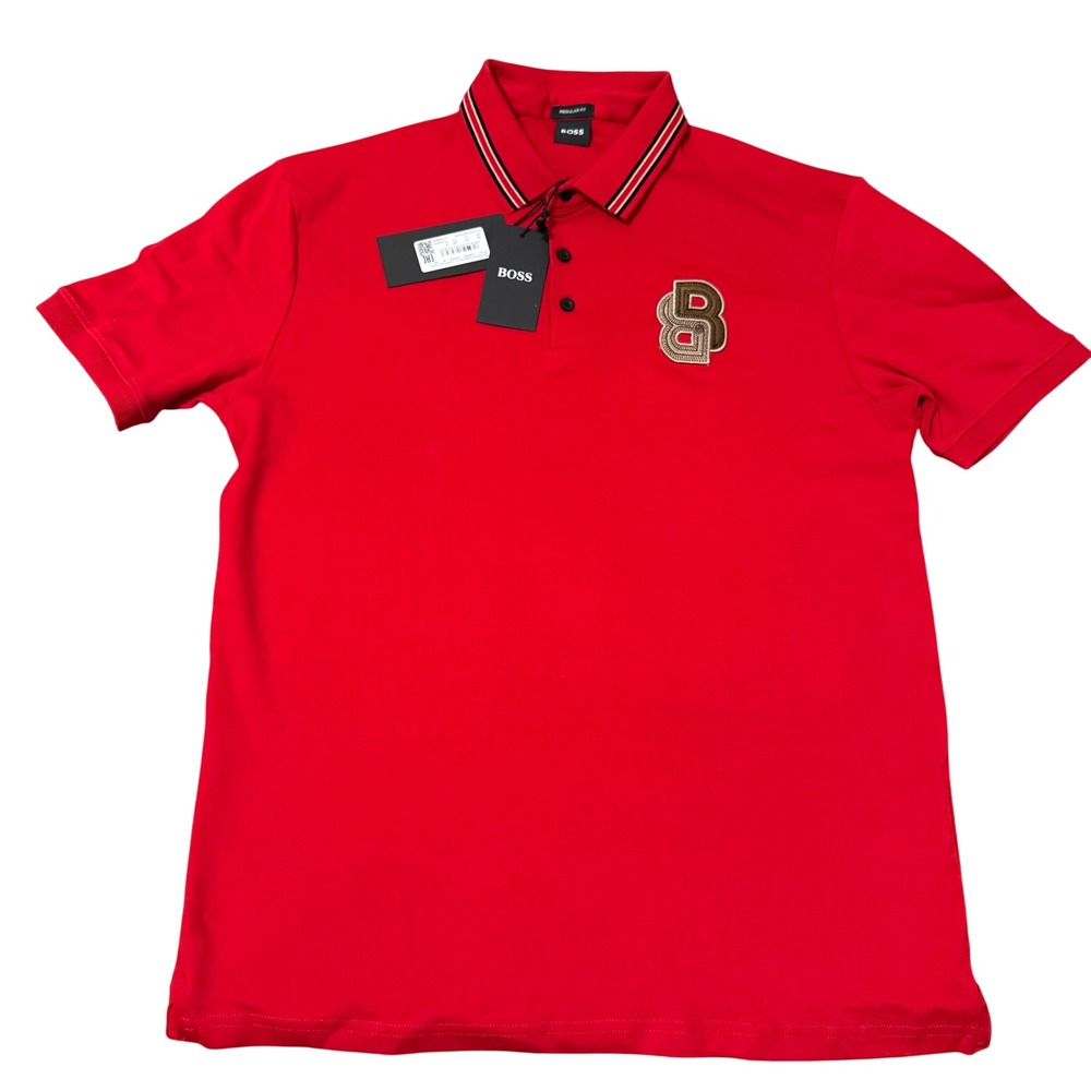 BOSS‎ Hugo Boss XL Mens Red Polo Shirt Regular Fit Double B Logo